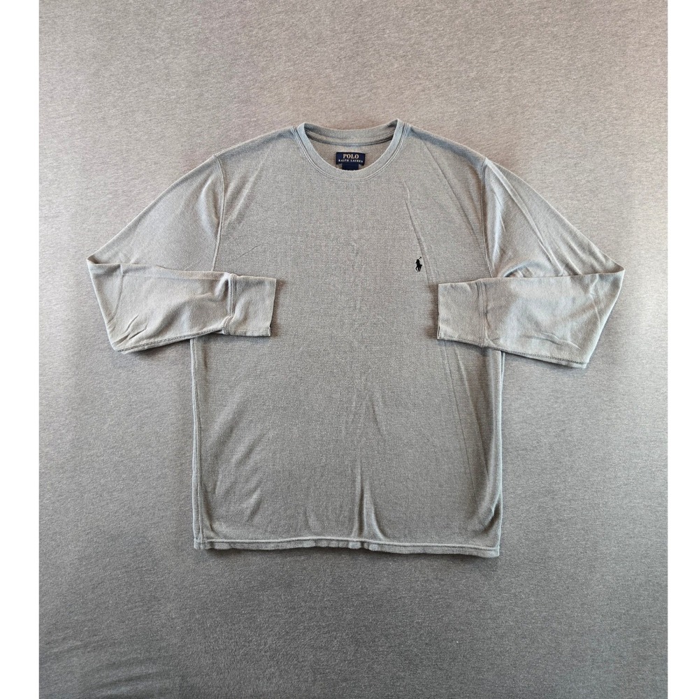 Polo Ralph Lauren Thermal Shirt Mens XL Gray Waffle Knit Long Sleeve Pony Logo